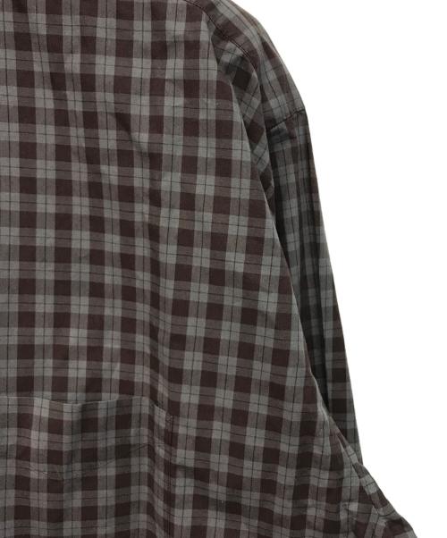 MARKWARE（マーカウェア）MARKWARE (マーカウェア) COMFORT FIT BAND COLLAR SHIRT CHECK POPLIN グレー×ブラウン サイズ:SIZE 1の古着・服飾アイテム