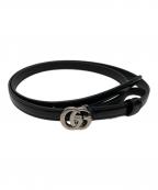 GUCCIグッチ）の古着「インターロッキングGシルバーGバックル付きベルト」｜ブラック