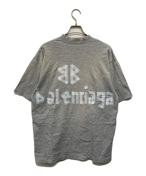 BALENCIAGA（バレンシアガ）BALENCIAGA (バレンシアガ) ダメージ加工オーバーサイズテープロゴTシャツ グレー サイズ:XXSの古着・服飾アイテム