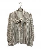 FOXEYフォクシー）の古着「シルクボウタイストライプブラウス」｜グレー