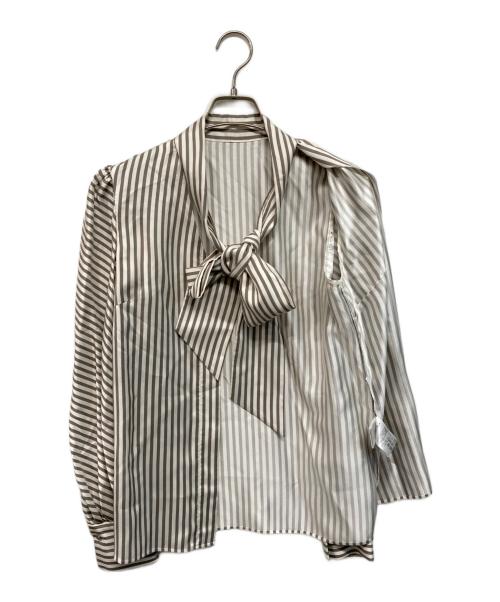 FOXEY（フォクシー）FOXEY (フォクシー) シルクボウタイストライプブラウス グレー サイズ:Mの古着・服飾アイテム