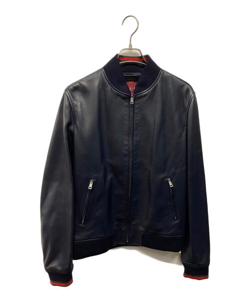 GUCCI（グッチ）GUCCI (グッチ) ウェブストライプレザー ボンバージャケット ブラック サイズ:44の古着・服飾アイテム
