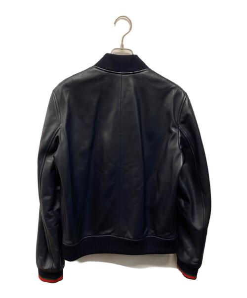 GUCCI（グッチ）GUCCI (グッチ) ウェブストライプレザー ボンバージャケット ブラック サイズ:44の古着・服飾アイテム