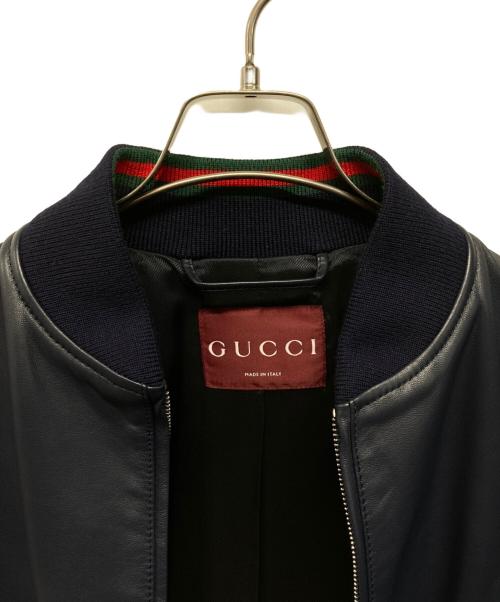 GUCCI（グッチ）GUCCI (グッチ) ウェブストライプレザー ボンバージャケット ブラック サイズ:44の古着・服飾アイテム