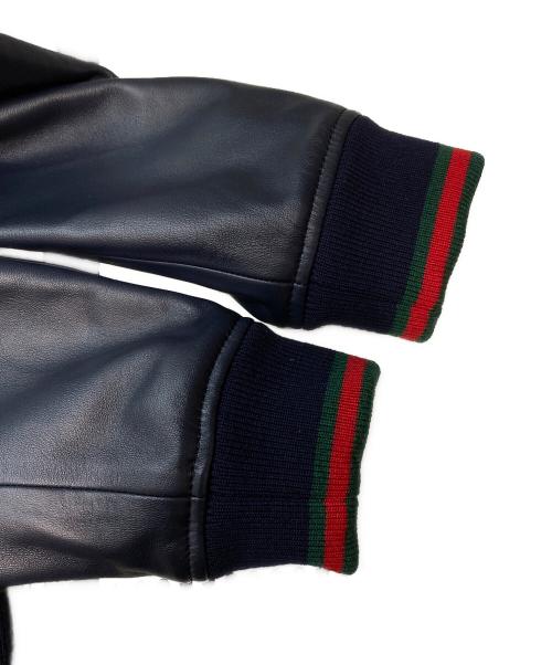 GUCCI（グッチ）GUCCI (グッチ) ウェブストライプレザー ボンバージャケット ブラック サイズ:44の古着・服飾アイテム