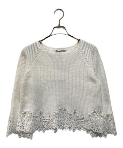 JUSGLITTY（ジャスグリッティー）JUSGLITTY (ジャスグリッティー) レースヘムニット ホワイト サイズ:2の古着・服飾アイテム