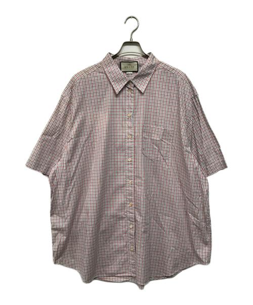 GUCCI（グッチ）GUCCI (グッチ) オーバーサイズチェックシャツ ホワイト×レッド サイズ:40の古着・服飾アイテム