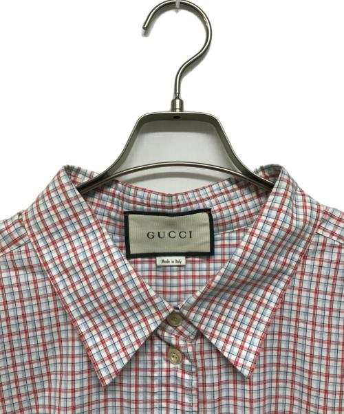GUCCI（グッチ）GUCCI (グッチ) オーバーサイズチェックシャツ ホワイト×レッド サイズ:40の古着・服飾アイテム