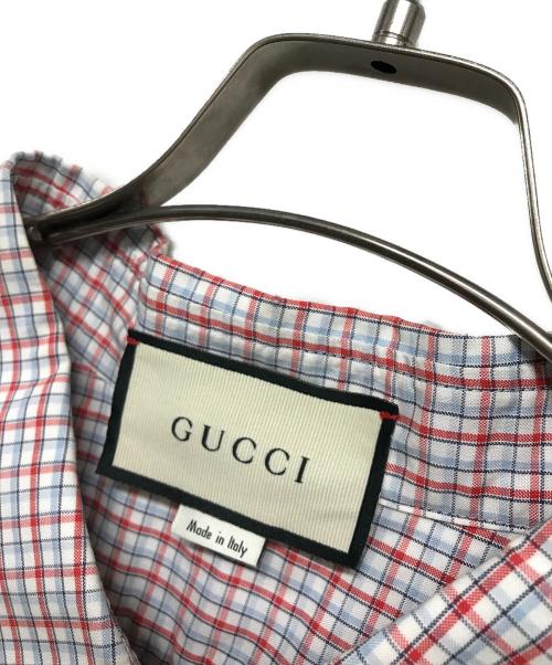 GUCCI（グッチ）GUCCI (グッチ) オーバーサイズチェックシャツ ホワイト×レッド サイズ:40の古着・服飾アイテム