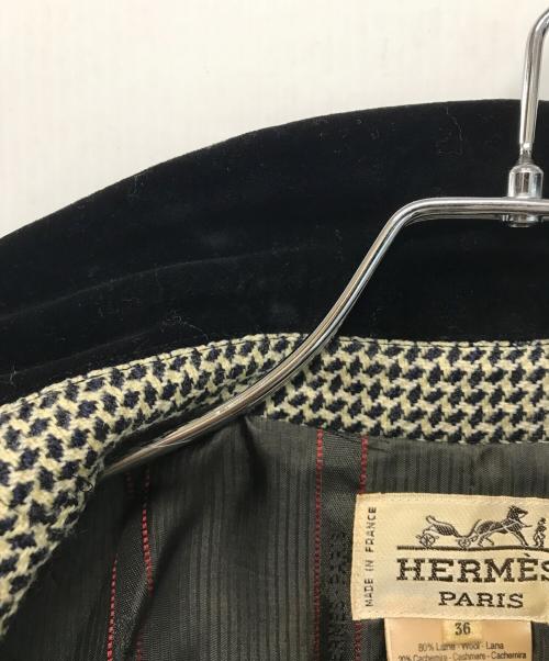 HERMES（エルメス）HERMES (エルメス) 襟ベロア切替ウールジャケット フランス製 カシミア混 ブラック×ベージュ サイズ:SIZE 36の古着・服飾アイテム