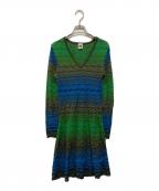missoniミッソーニ）の古着「ウェーブボーダージャガードニットワンピース」｜ブルー×グリーン