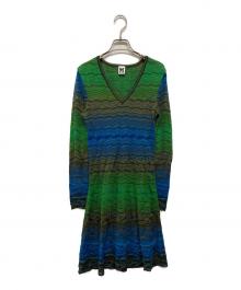 missoni（ミッソーニ）の古着「ウェーブボーダージャガードニットワンピース」｜ブルー×グリーン
