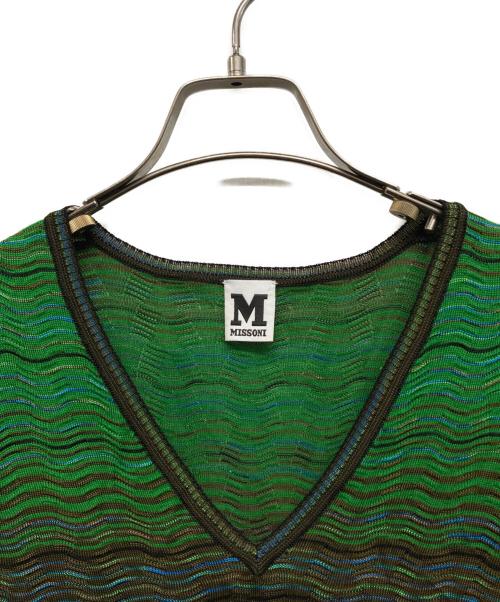 missoni（ミッソーニ）MISSONI (ミッソーニ) ウェーブボーダージャガードニットワンピース ブルー×グリーン サイズ:40の古着・服飾アイテム