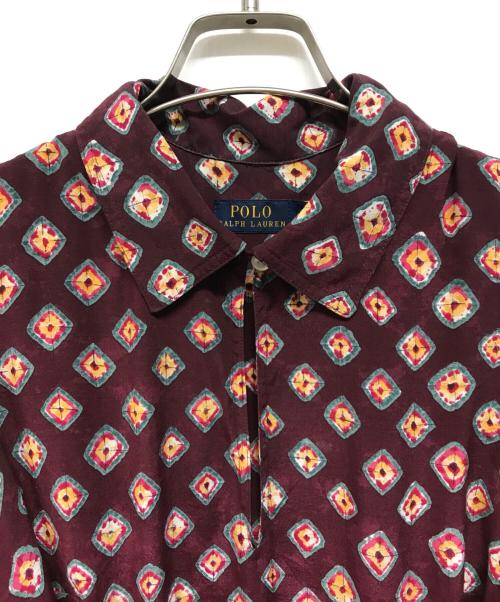 POLO RALPH LAUREN（ポロ・ラルフローレン）POLO RALPH LAUREN (ポロ・ラルフローレン) クレープブロックプリントシャツドレス 総柄ワンピース ワインレッドの古着・服飾アイテム