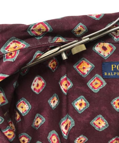 POLO RALPH LAUREN（ポロ・ラルフローレン）POLO RALPH LAUREN (ポロ・ラルフローレン) クレープブロックプリントシャツドレス 総柄ワンピース ワインレッドの古着・服飾アイテム