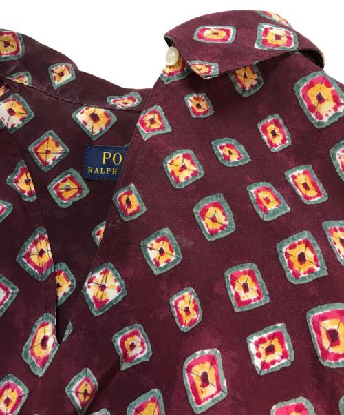 POLO RALPH LAUREN（ポロ・ラルフローレン）POLO RALPH LAUREN (ポロ・ラルフローレン) クレープブロックプリントシャツドレス 総柄ワンピース ワインレッドの古着・服飾アイテム