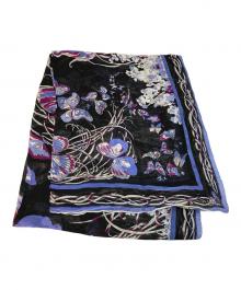 Emilio Pucci（エミリオ プッチ）の古着「リネンコットン大判ストール 蝶柄 バタフライ」｜ブラック×ブラウン