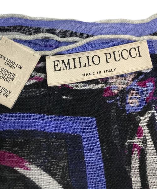 Emilio Pucci（エミリオ プッチ）Emilio Pucci (エミリオ プッチ) リネンコットン大判ストール 蝶柄 バタフライ ブラック×ブラウンの古着・服飾アイテム