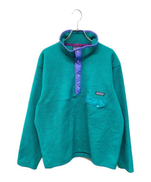 Patagonia（パタゴニア）Patagonia (パタゴニア) スナップT プルオーバー シンチラフリース エメラルドグリーン×パープル サイズ:Lの古着・服飾アイテム