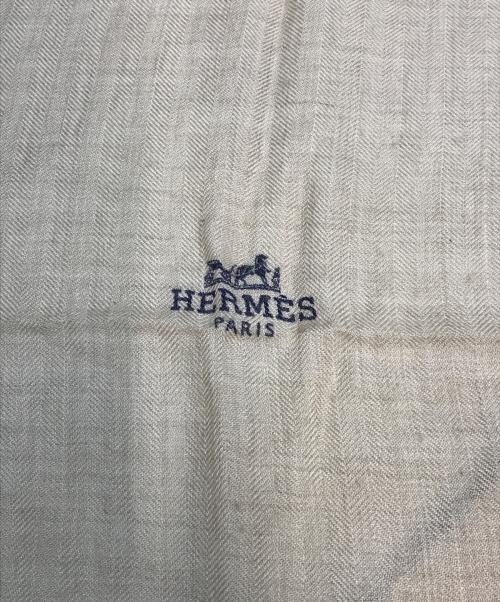 HERMES（エルメス）HERMES (エルメス) 大判カシミヤシルク馬車ロゴスカーフ ベージュの古着・服飾アイテム