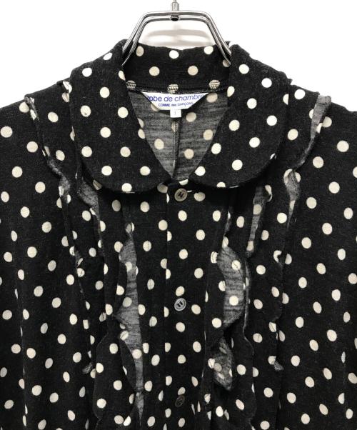 ROBE DE CHAMBRE COMME DES GARCONS（ローブドシャンブル コムデギャルソン）ROBE DE CHAMBRE COMME DES GARCONS (ローブドシャンブル コムデギャルソン) ウールドットワンピース 丸襟 ブラック サイズ:Lの古着・服飾アイテム