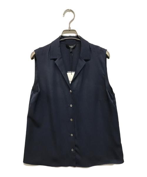 theory（セオリー）theory (セオリー) MODERN GGT SL CAMP CLLR B（モダンジョーゼットスリーブレスキャンプカラー ）シルクブラウス ネイビー サイズ:S 未使用品の古着・服飾アイテム