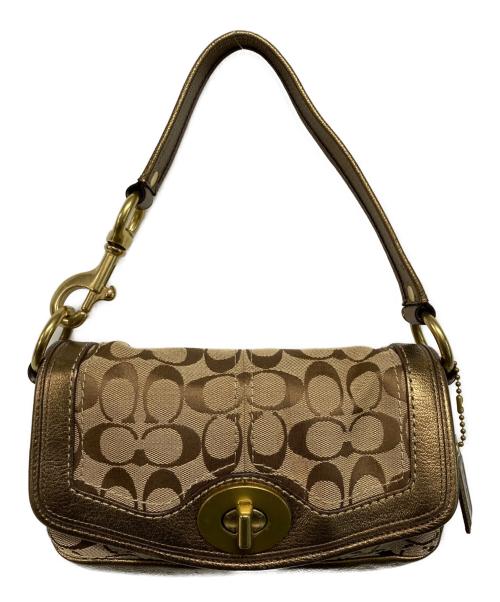 COACH（コーチ）COACH (コーチ) シグネチャーハンドバッグ ベージュ×ゴールドの古着・服飾アイテム