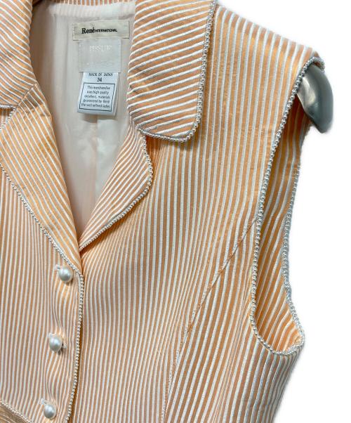 Rene（ルネ）Rene (ルネ) パール装飾ストライプノースリーブワンピース オレンジ サイズ:34の古着・服飾アイテム