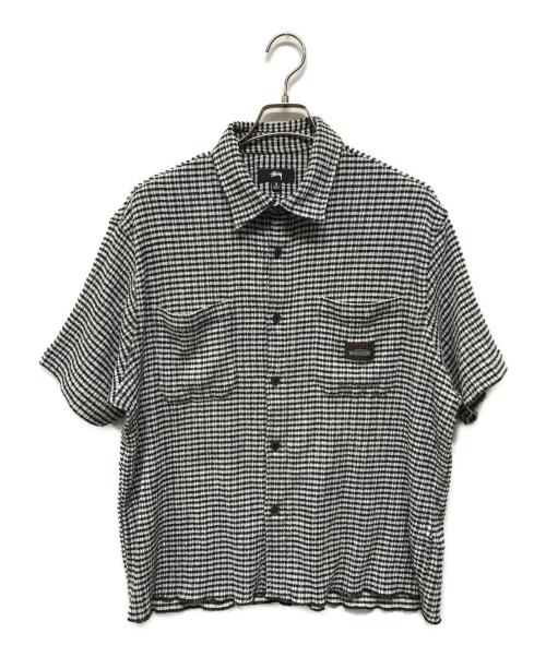 stussy（ステューシー）stussy (ステューシー) CRINKLED CHECK SS SHIRT　クリンクルドチェック　半袖チェックシャツ ブラック×ホワイト サイズ:SIZE Sの古着・服飾アイテム