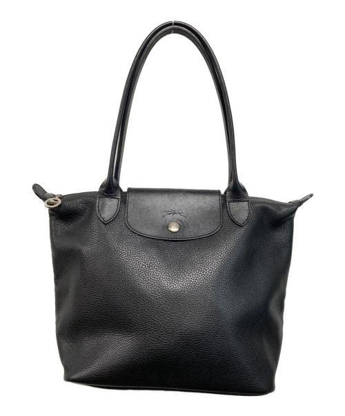 LONGCHAMP（ロンシャン）LONGCHAMP (ロンシャン) Le Pliage レザーハンドバッグ ブラックの古着・服飾アイテム