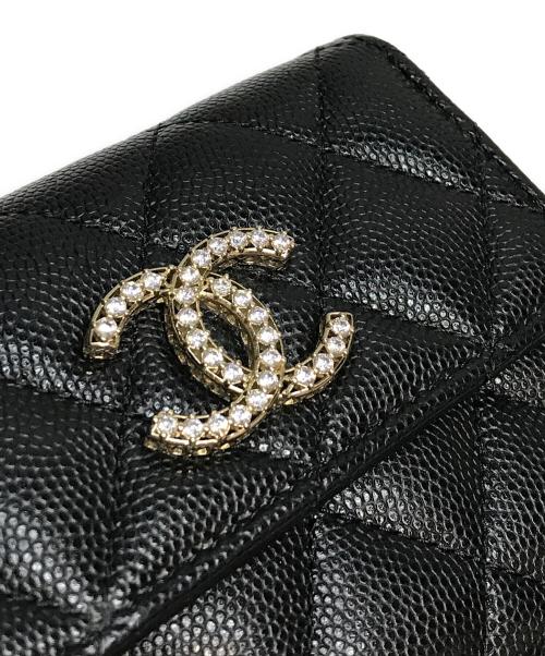 CHANEL（シャネル）CHANEL (シャネル) キャビアスキン ラインストーン スモールウォレット ブラックの古着・服飾アイテム