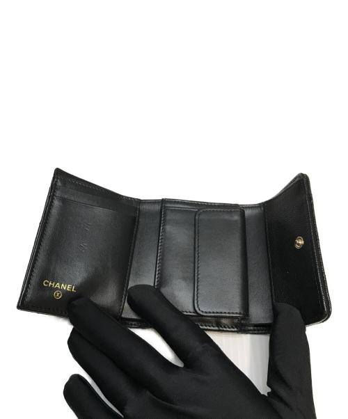 CHANEL（シャネル）CHANEL (シャネル) キャビアスキン ラインストーン スモールウォレット ブラックの古着・服飾アイテム