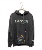 LANVIN×GALLERY DEPTランバン×ギャラリー デプト）の古着「ロゴ刺繍 ペイント加工 プルオーバースウェットパーカー」｜ブラック
