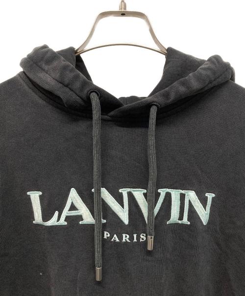 LANVIN（ランバン）LANVIN (ランバン) GALLERY DEPT (ギャラリー デプト) ロゴ刺繍 ペイント加工 プルオーバースウェットパーカー ブラック サイズ:Lの古着・服飾アイテム