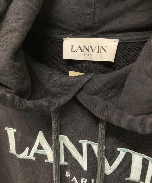 LANVIN（ランバン）LANVIN (ランバン) GALLERY DEPT (ギャラリー デプト) ロゴ刺繍 ペイント加工 プルオーバースウェットパーカー ブラック サイズ:Lの古着・服飾アイテム