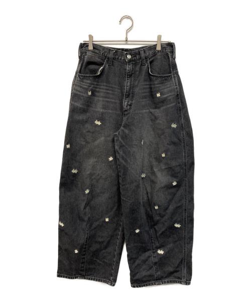 MAISON SPECIAL（メゾンスペシャル）MAISON SPECIAL (メゾンスペシャル) Wrangler (ラングラー) 花柄刺繍デニムパンツ バレルシルエット 花刺繍 ブラック サイズ:SIZE 38の古着・服飾アイテム