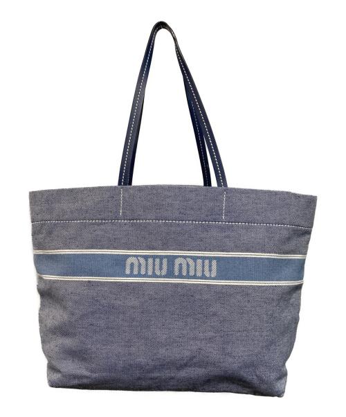 MIU MIU（ミュウミュウ）MIU MIU (ミュウミュウ) ジャガードロゴデニムトートバッグ ジャガードロゴ イタリア製 ネイビーの古着・服飾アイテム