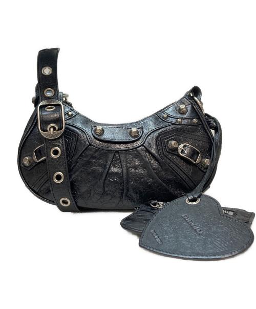 BALENCIAGA（バレンシアガ）BALENCIAGA (バレンシアガ) ショルダーバッグ ル カゴール XS Le Cagole アリーナラムスキン アンティーク調シルバー ハート形ミラー ジッパー付きポーチ ブラックの古着・服飾アイテム