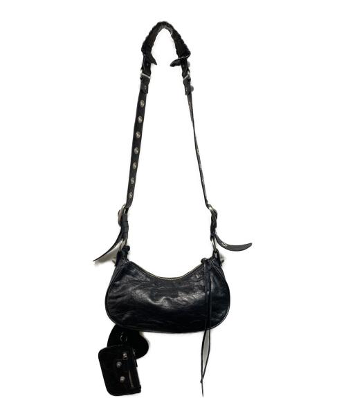BALENCIAGA（バレンシアガ）BALENCIAGA (バレンシアガ) ショルダーバッグ ル カゴール XS Le Cagole アリーナラムスキン アンティーク調シルバー ハート形ミラー ジッパー付きポーチ ブラックの古着・服飾アイテム