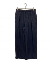 CULLNI（クルニ）の古着「Stripe Double Cloth Tuck Wide Pant（ストライプ ダブルクロス タック ワイドパンツ）」｜ネイビー