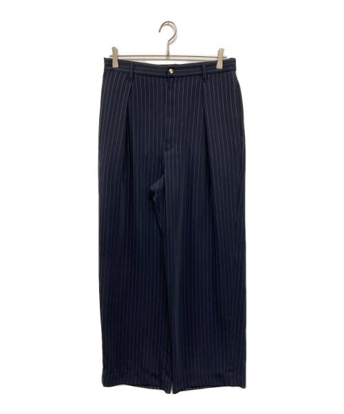 CULLNI（クルニ）CULLNI (クルニ) Stripe Double Cloth Tuck Wide Pant（ストライプ ダブルクロス タック ワイドパンツ） ネイビー サイズ:2の古着・服飾アイテム