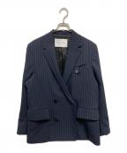CULLNIクルニ）の古着「Stripe Double Cloth Button Tab Pocket Tailored Jacket（ストライプ ダブル クロス ボタン タブ ポケット テーラード ジャケット）」｜ネイビー