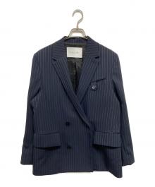 CULLNI（クルニ）の古着「Stripe Double Cloth Button Tab Pocket Tailored Jacket（ストライプ ダブル クロス ボタン タブ ポケット テーラード ジャケット）」｜ネイビー