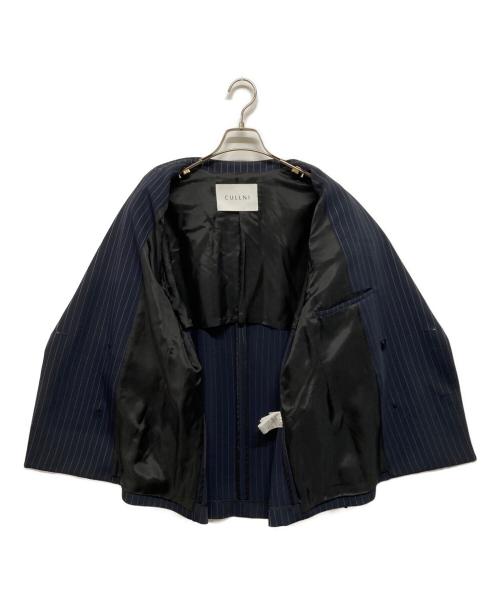 CULLNI（クルニ）CULLNI (クルニ) Stripe Double Cloth Button Tab Pocket Tailored Jacket（ストライプ ダブル クロス ボタン タブ ポケット テーラード ジャケット） ネイビー サイズ:１の古着・服飾アイテム
