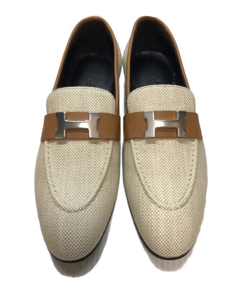 HERMES（エルメス）HERMES (エルメス) パリ キャンバス ローファー ベージュ サイズ:37.5の古着・服飾アイテム
