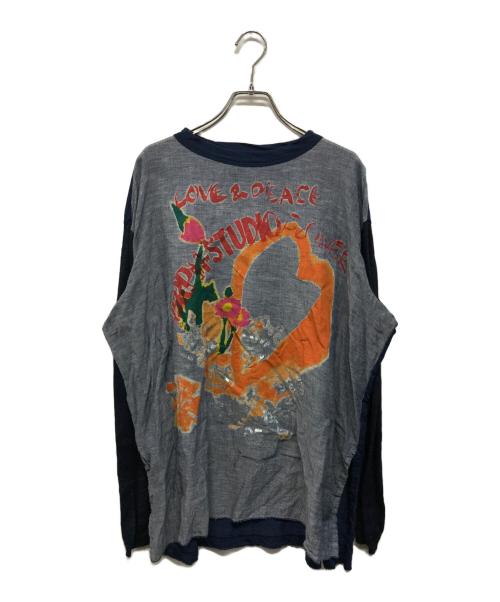 45R（フォーティファイブ・アール）45R (フォーティファイブ・アール) ガーゼ×超ガーゼのTシャツ 日本製 グレー×ネイビー サイズ:SIZE 0の古着・服飾アイテム