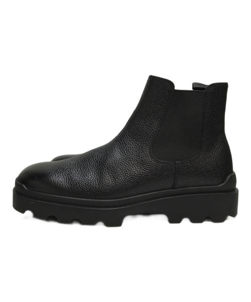 PRADA（プラダ）PRADA (プラダ) Stamped Leather Boots(スタンプド レザー ブーツ) サイドゴアブーツ イタリア製 ブラック サイズ:SIZE 7の古着・服飾アイテム