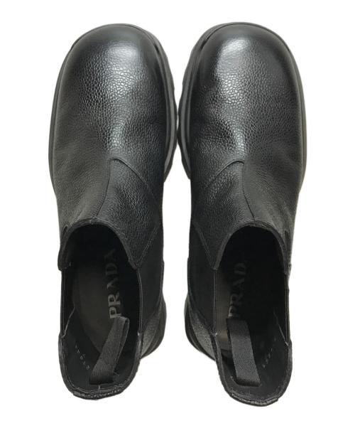 PRADA（プラダ）PRADA (プラダ) Stamped Leather Boots(スタンプド レザー ブーツ) サイドゴアブーツ イタリア製 ブラック サイズ:SIZE 7の古着・服飾アイテム