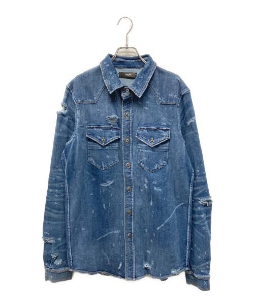 AMIRI（アミリ）AMIRI (アミリ) クラッシュ加工デニムシャツ インディゴ サイズ:Lの古着・服飾アイテム