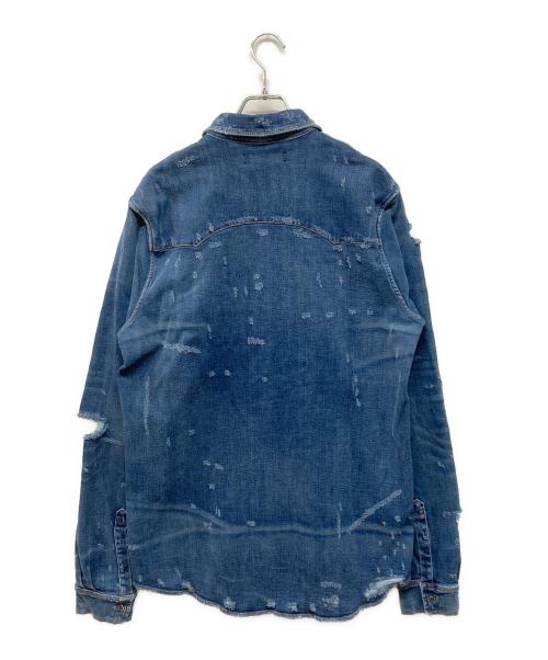 AMIRI（アミリ）AMIRI (アミリ) クラッシュ加工デニムシャツ インディゴ サイズ:Lの古着・服飾アイテム